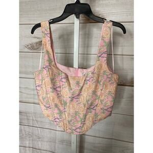 Eight Paris Women's Size Small Pink Floral Cropped Top Shirt Blouse Zipper
